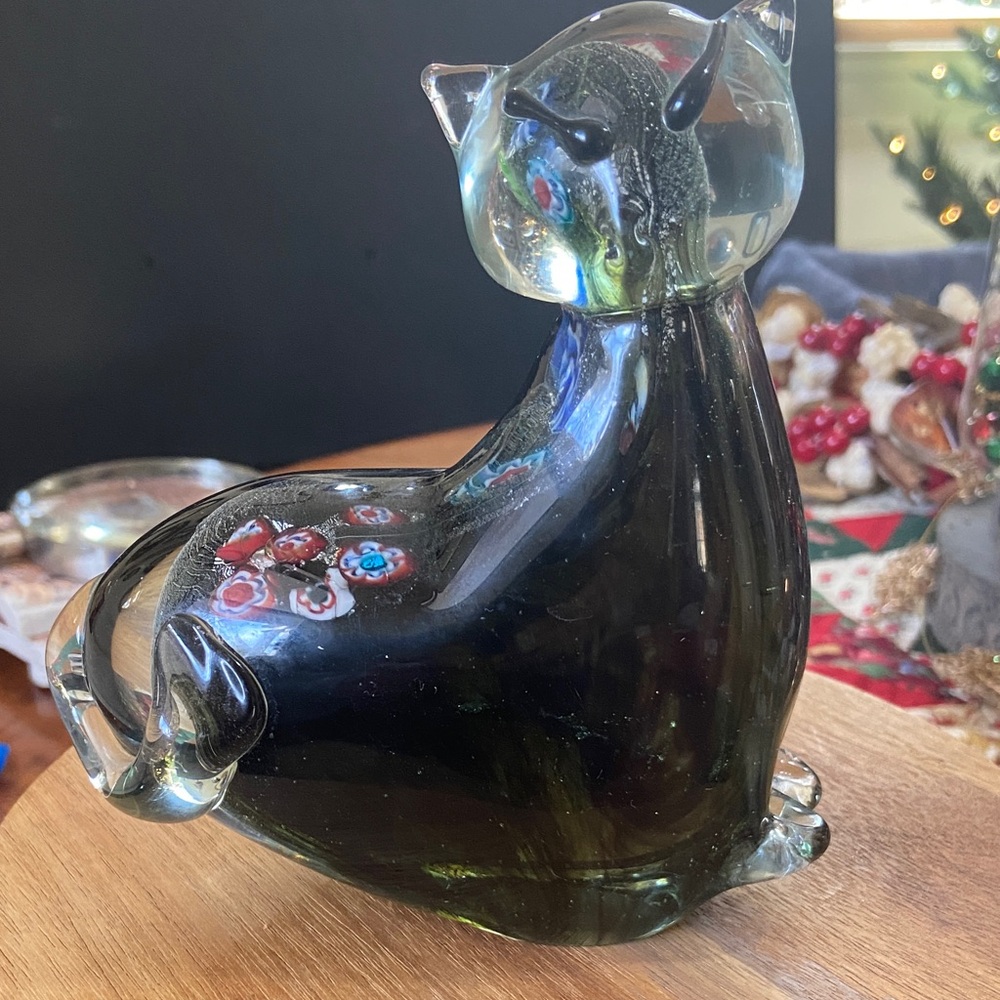 Murano Millefiori Glass Art Cat Sculpture Vintage